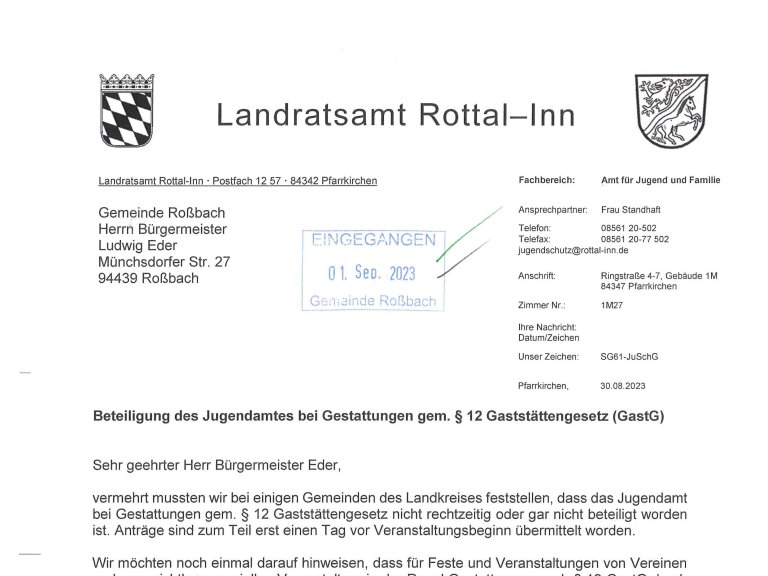 Beteiligung des Jugendamtes bei Gestattungen gem. § 12 Gaststättengesetz (GastG)
